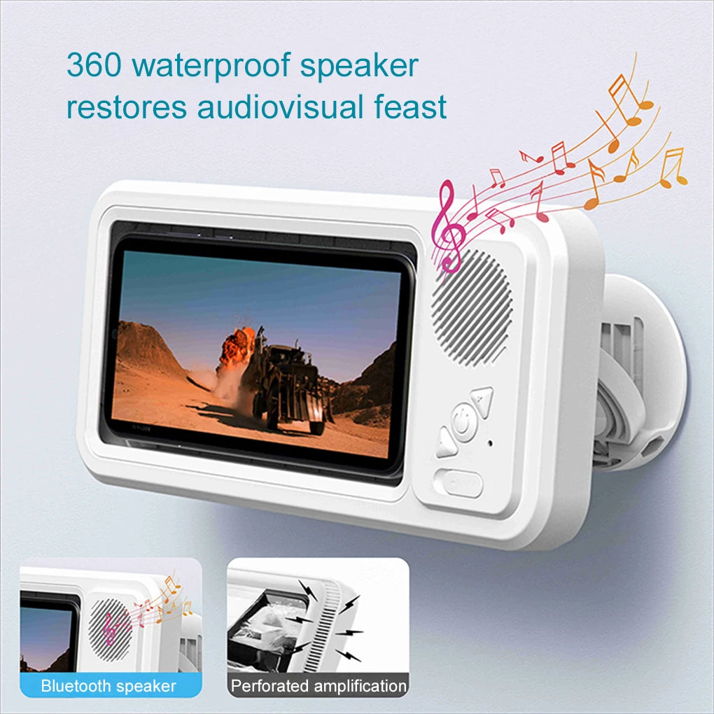 Waterproof Shower Phone Case with Bluetooth Speaker, Touchscreen Stand for Watching Videos in the Bathroom, Waterproof Audio Storage Box