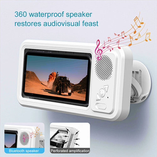 Waterproof Shower Phone Case with Bluetooth Speaker, Touchscreen Stand for Watching Videos in the Bathroom, Waterproof Audio Storage Box