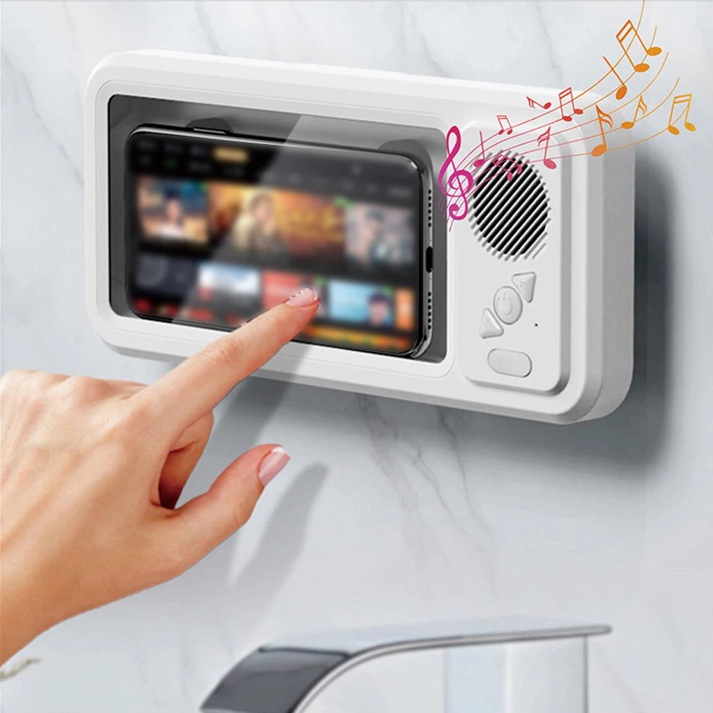 Waterproof Shower Phone Case with Bluetooth Speaker, Touchscreen Stand for Watching Videos in the Bathroom, Waterproof Audio Storage Box