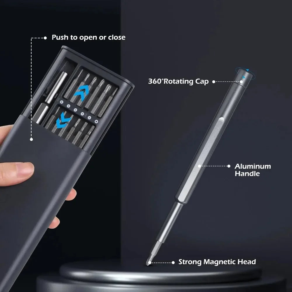 Juego de Destornilladores de Precisión 25 en 1, Destornillador Magnético con Cabeza Hexagonal y Plana para iPhone, PC, Reloj, Cámara, Gafas