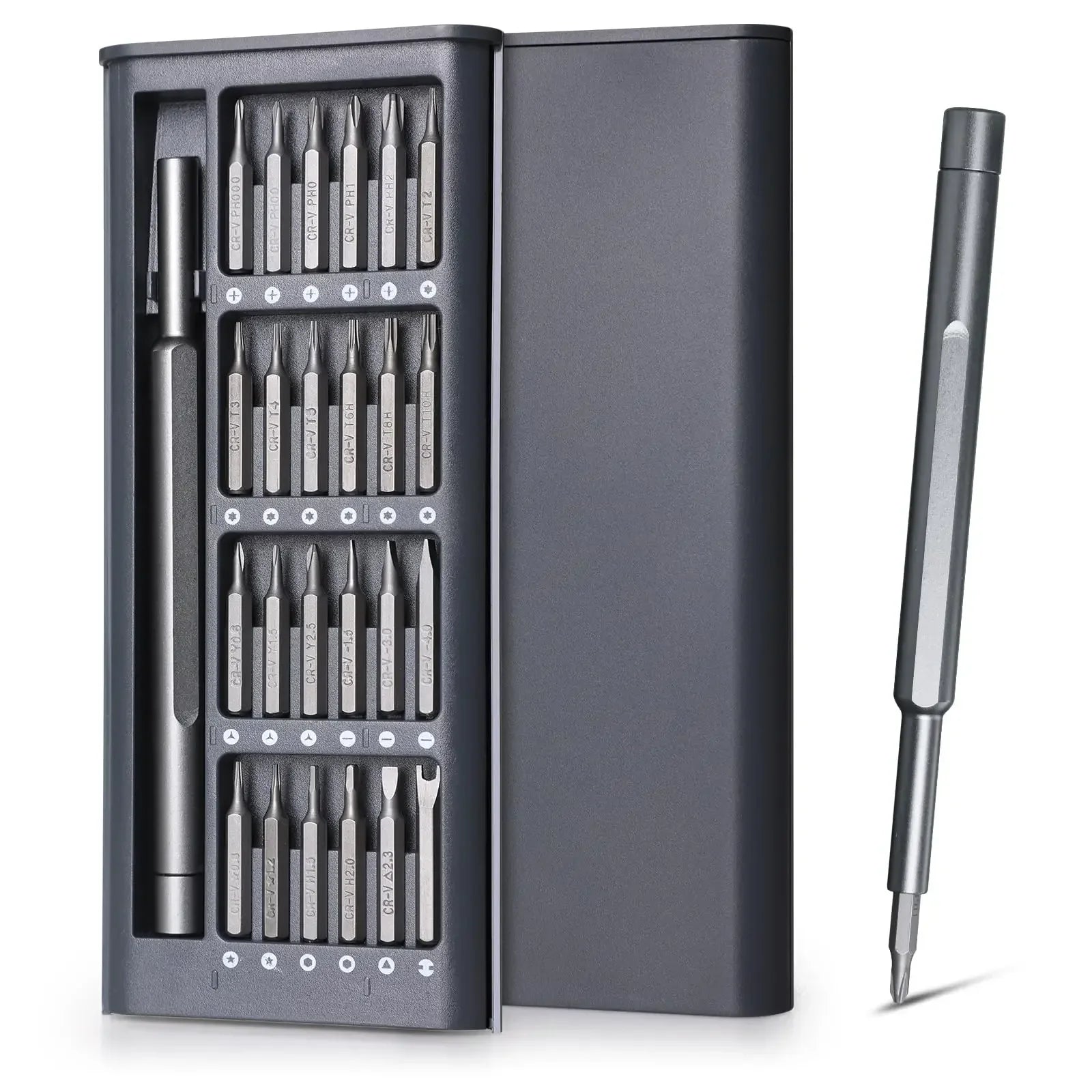 Juego de Destornilladores de Precisión 25 en 1, Destornillador Magnético con Cabeza Hexagonal y Plana para iPhone, PC, Reloj, Cámara, Gafas