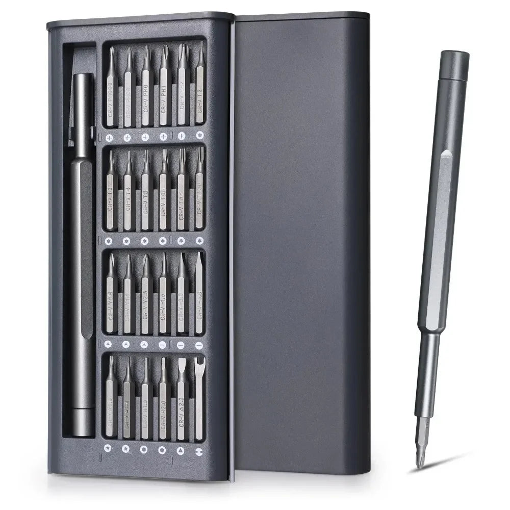 Juego de Destornilladores de Precisión 25 en 1, Destornillador Magnético con Cabeza Hexagonal y Plana para iPhone, PC, Reloj, Cámara, Gafas