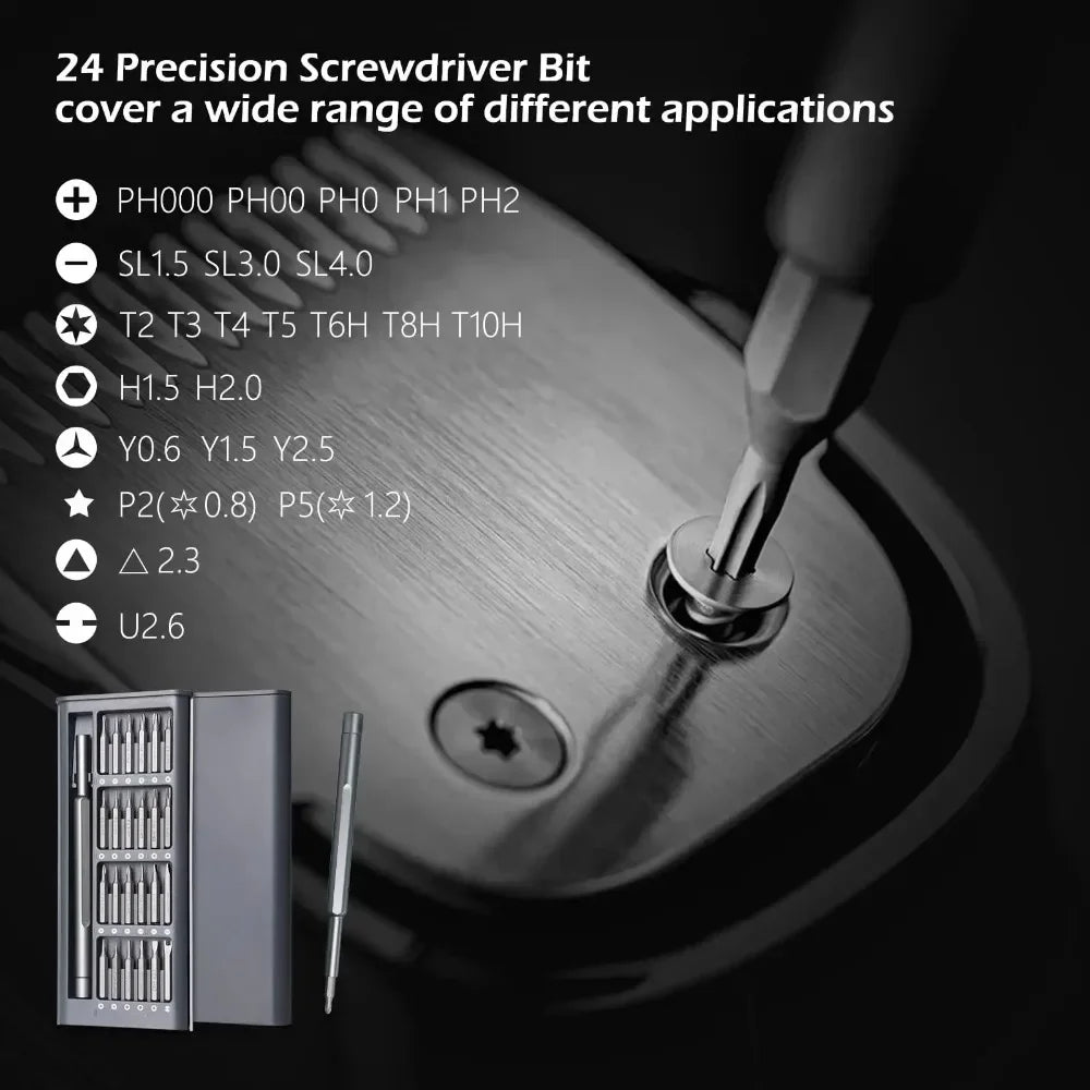 Juego de Destornilladores de Precisión 25 en 1, Destornillador Magnético con Cabeza Hexagonal y Plana para iPhone, PC, Reloj, Cámara, Gafas